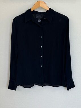 August Silk 100% Pure Silk Black Button-Up Long Sleeve Blouse Large